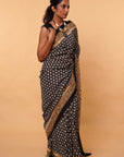 Black Dabu hand block print saree